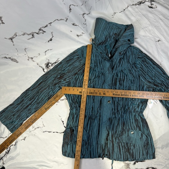UBU Teal Ruched Pillow Jacket Crinkled Pleated Longline Lightweight Windbreaker - Picture 15 of 15